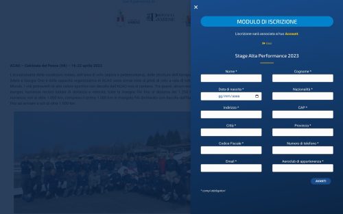 acao.it attivita sportiva gare eventi stage alta performance 2023 (screenshot desktop)