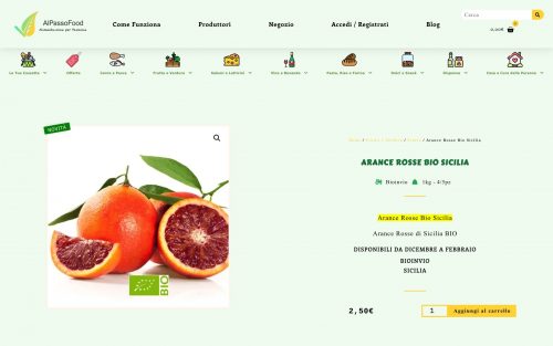 Screenshot Alpassofood.com Prodotto Arance Rosse Bio Sicilia Bioinvio