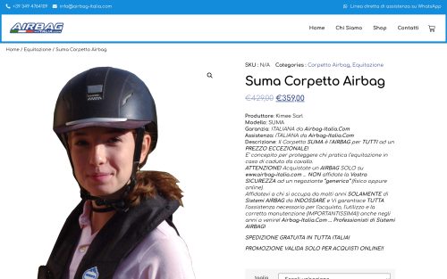 www.airbag italia.com prodotto suma corpetto airbag (screenshot desktop)