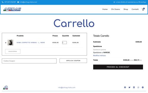 www.airbag italia.com shop carrello (screenshot desktop)