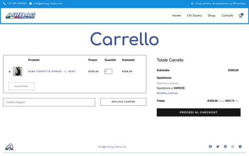 www.airbag italia.com shop carrello (screenshot desktop)