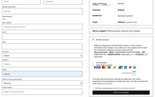 www.airbag italia.com shop checkout (screenshot desktop)