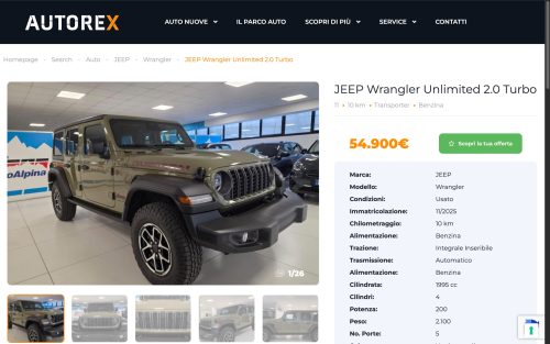 www.autorex.it annuncio jeep wrangler unlimited 2 0 turbo (screenshot desktop)