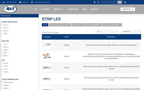 www.qlt.it categorie prodotti strip led (screenshot desktop)