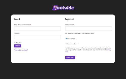 www.toolvidz.com shop account (screenshot desktop)