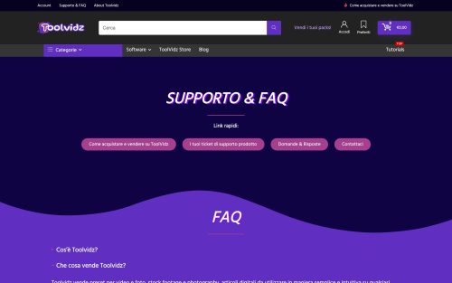 www.toolvidz.com shop supporto (screenshot desktop)