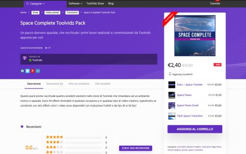 www.toolvidz.com shop video preset transizioni toolvidz space pack (screenshot desktop)